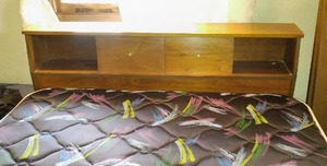 lot 201 image: Mid Century Vintage Double Bed Bookcase Headboard and side rails.
