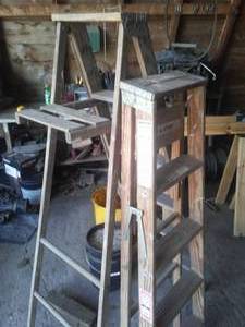 lot 88 image: 2 wood ladders 5.5 & 5 foot - good.