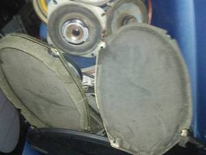lot 101 image: Tote of car speakers, wire, grilles etc.includes tote with cover.