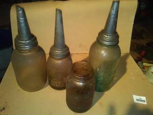 lot 294 image: 4 glass ball jar oil filler. spouts