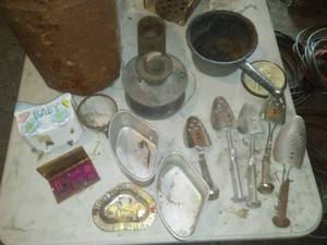 lot 169 image: 7 Vintage Aluminum Shoe trees, & more household.