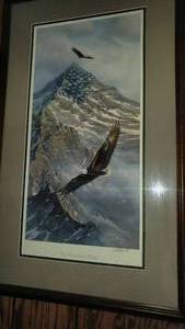 lot 531 image: Framed Eagle Point,  On Freedom Wings., Great Condition American Flag backgound
