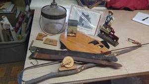 lot 545 image: Unique and Vintage Match Holder, Nutcracker, Sharpening Straps, 1919 Kerosene Jar and more.