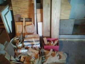 lot 425 image: Wood on the floor - crafting pieces & lots more Some plexiglass.