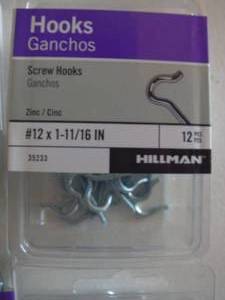 lot 21 image: Hillman Steel Screw Hook (12 pcs) 35233 9-packs -New