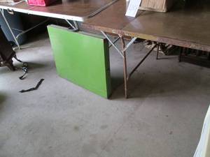 lot 83 image: (3) Metal Framed Folding Tables Se...