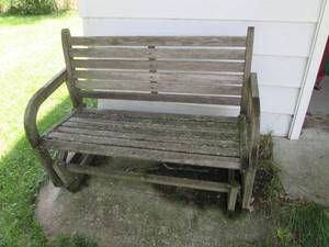lot 113 image: Outdoor Wood Bench & Swing Very Weathered Outside...