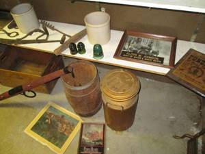 lot 205 image: Vintage Croc, Tools, Wood Box, Barr...