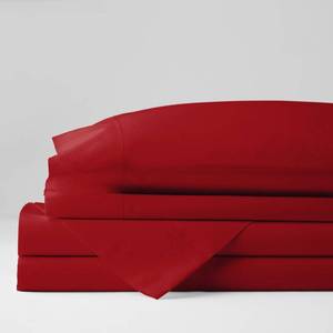 Classic 4-Piece Classic Red Solid 210 Thread Count Cotton Percale King Sheet Set, EC39-K-CLSC-RED - NEW