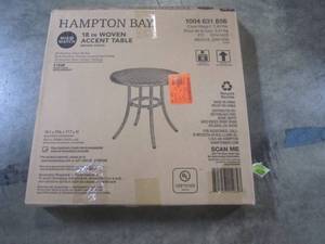 lot 113 image: Hampton Bay 18 in. Mix and Match Brown Round Metal Outdoor Patio Accent Table A210013200