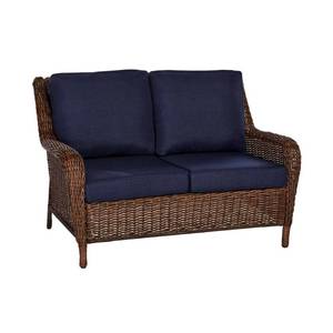 lot 119 image: Hampton Bay Cambridge Brown Wicker Outdoor Loveseat with Bare Cushions 65-17148B3