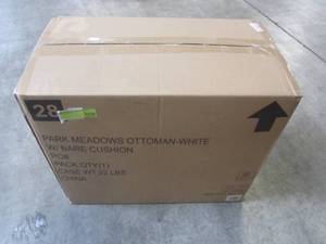 lot 141 image: Hampton Bay Park Meadows Off-White Custom Wicker Outdoor Ottoman 56-21452W