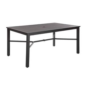 lot 144 image: Hampton Bay Mix and Match Black Rectangle Metal Outdoor Dining Table with Slat Top FTS70660C-BLK