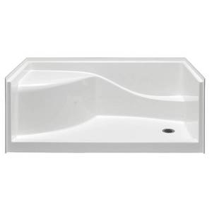 lot 7 image: Aquatic Coronado 60 in. x 30 in. Single Threshold Acrylx Applied Acrylic Shower Pan with Right Drain in White, AX6030SPANR-WH - CRACK IN CORNER OF SEAT