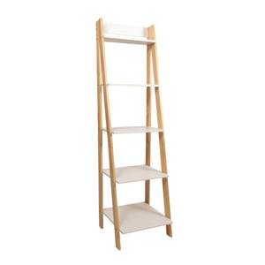 lot 712 image: Adeptus 62.2 in. NaturalWhite Wood 5-shelf Ladder Bookcase with Open Back, 95083 - Opened Box May Be Missing Parts.