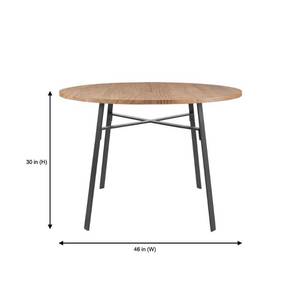 lot 716 image: Halford Brown Finish Wood Top Round Dining Table for 4 with Black Metal Base.