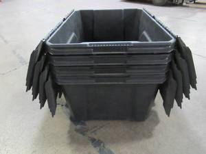 lot 702 image: 4 Husky Totes Hinged, Fold-over Lid for Easy Stacking and Nesting. - Black