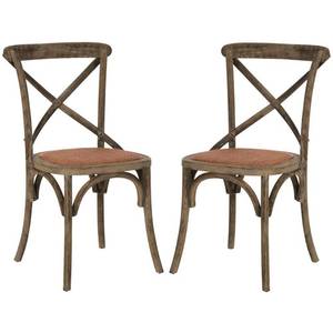 lot 711 image: Safavieh Franklin Distressed Colonial Walnut X-Back Dining Chair (Set of 2), AMH9500D-SET2 - NEW