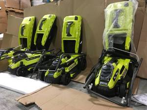lot 9 image: LOT WITH 4 ASSORTED RYOBI ELECTRIC LAWN MOWERS SEE PICS NO CHARGER OR BATTERYS INCLUDED