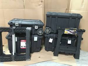 lot 39 image: MIXED LOT OF HUSKY TOOLBOXES USED & STANLEY FOLDING SAWHORSE SEE PICS