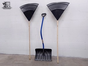 2 Rakes & Bent Handle Snow Shovel