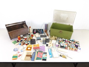 lot 2 image: 2 Vintage Sewing Boxes with Thread, Needles, etc.