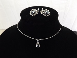 lot 57 image: NEW .925 Sterling Silver Faceted Hematite Pendant Necklace Earring Set