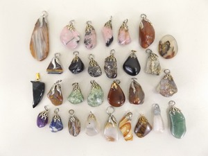 lot 62 image: Lot of Polished Natural Stone Agates, Jade, etc. Pendants
