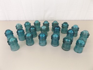 lot 20 image: Lot of 20 Antique MINT CONDITION Blue Glass Insulators