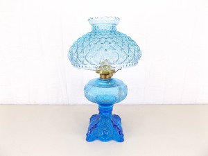 lot 95 image: Vintage Blue Glass Oil Lamp and Shade