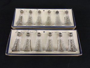lot 90 image: 12 Vintage .925 Sterling Silver Topped Crystal Salts in Original Boxes