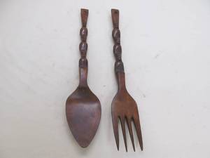 lot 127 image: vintage wood fork and spoon wall dcor