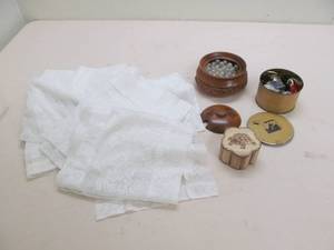 lot 167 image: keepsake box, vintage button box, buttons, lace curtains