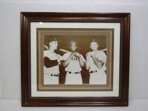 lot 34 image: Large Framed Vintage Style Baseball Photo Print - Mantle, Maris & Mays