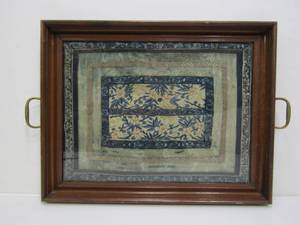 lot 35 image: Antique Oriental Silk Tapestry in Tray Frame