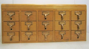 lot 51 image: Vintage 15-Drawer Library Card Catalog File Cabinet