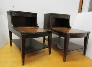lot 58 image: Matching Pair of Vintage Leather Top 1940s End Tables or Night Stands