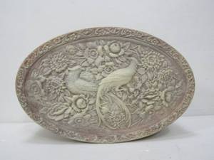 lot 98 image: Vintage Incolay Stone Jewelry Trinket Box wBird Motif