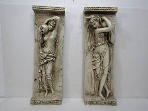 lot 104 image: Pair of Contemporary Neoclassical Greek Maiden Wall Sculptures