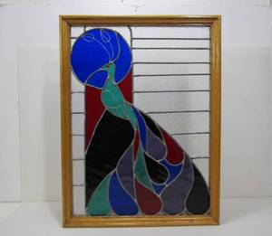 lot 105 image: Nice Stained Glass Peacock Wall Hanging
