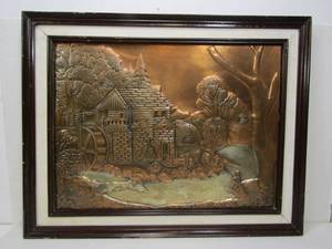 lot 106 image: vintage Framed Signed BRAVO Embossed Brass Frieze Artwork