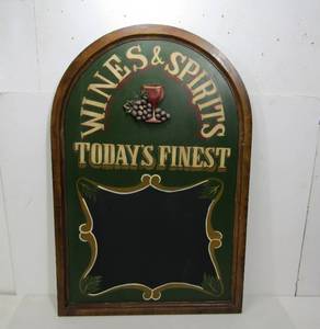 lot 113 image: Large Vintage Style Wines & Spirits Tombstone Shaped Sign