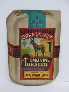 lot 288 image: Vintage Double Sided Orphan Boy Smoking Tobacco Cardboard Sign