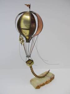 lot 136 image: Large Signed Vintage John DeMOTT Brass Hot Air Balloon Sculpture on Marble Base