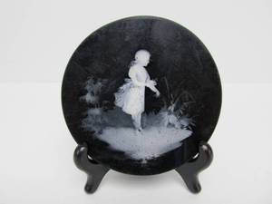 lot 115 image: Antique 19th Century MARY GREGORY Black Glass Disc 