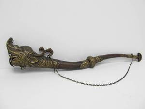 lot 116 image: Antique Brass Tibetan Dragon Horn