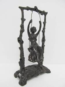 lot 120 image: Art Nouveau Bronze Figural Sculpture - Woman on Swing