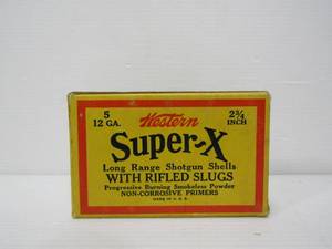 lot 325 image: Full Vintage Ammo Box of WESTERN Super-X Shotgun Shells wSlugs