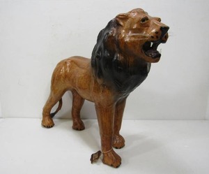 lot 328 image: Large Genuine Leather Lion Statue