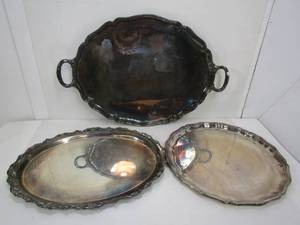 lot 145 image: 3 Large Vintage Silver Plated Serving Platters